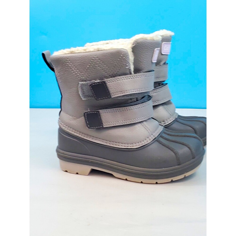 Cat & Jack  Kids Snow Boots Gray Faux Fur Lined  Insulated Hook Loop US 10
